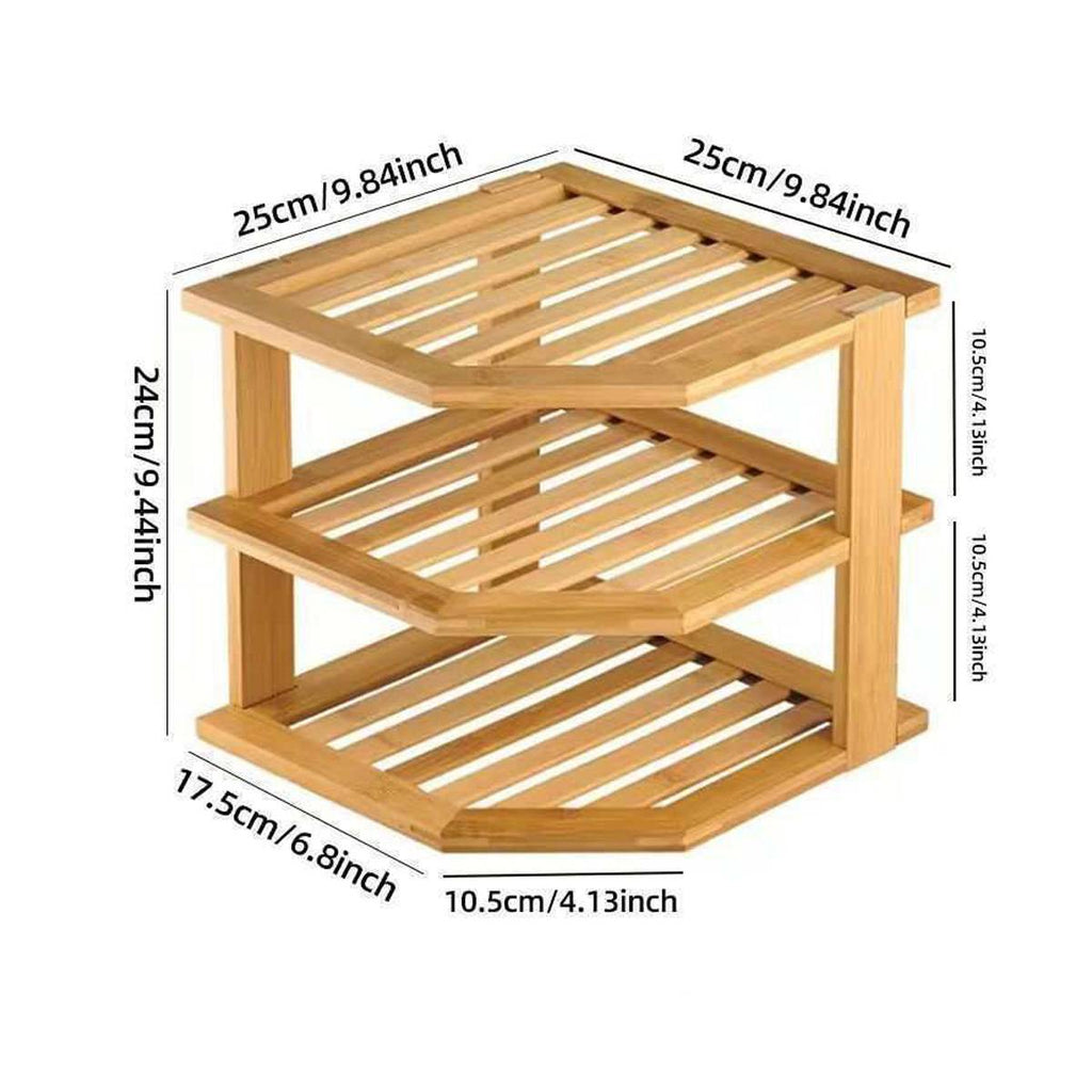 Bamboo 3 Tier Corner Kitchen Shelf Organiser | StorageOZ