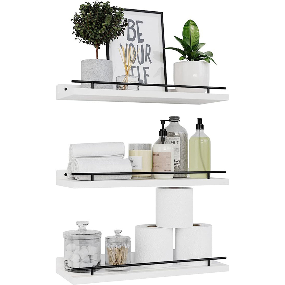 3 Pcs Wooden Wall Shelves Three Colours Set | StorageOZ