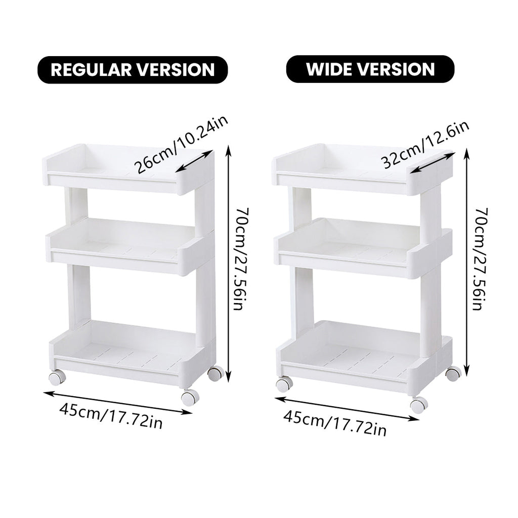 3 Tier Rolling Bathroom Cart Two Widths Set | StorageOZ