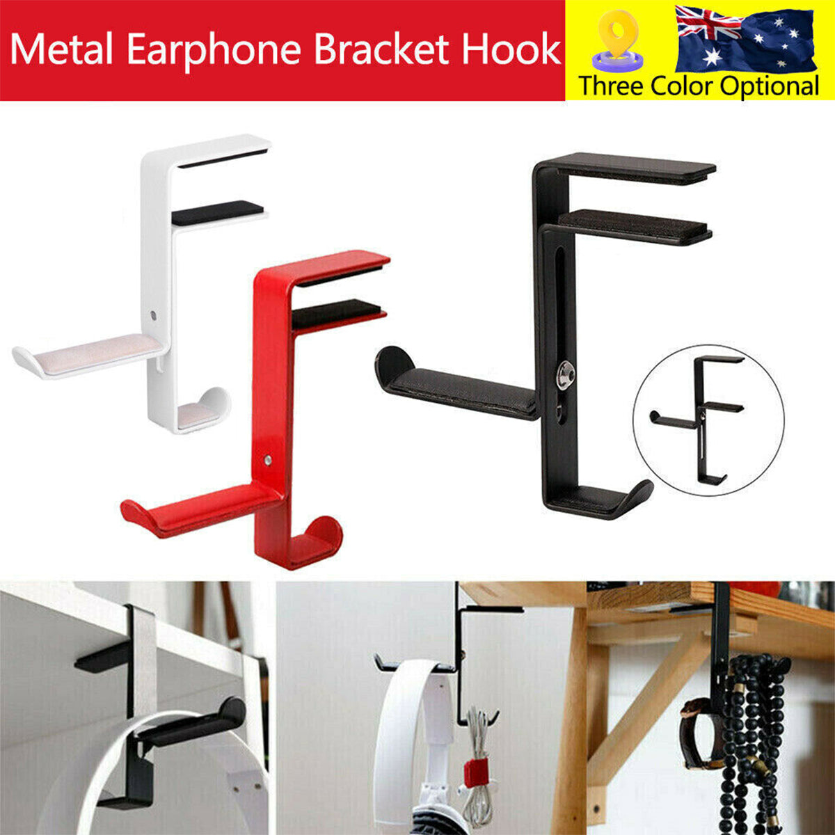 Desk Clamp Headphone Hook in Three Colours | StorageOZ