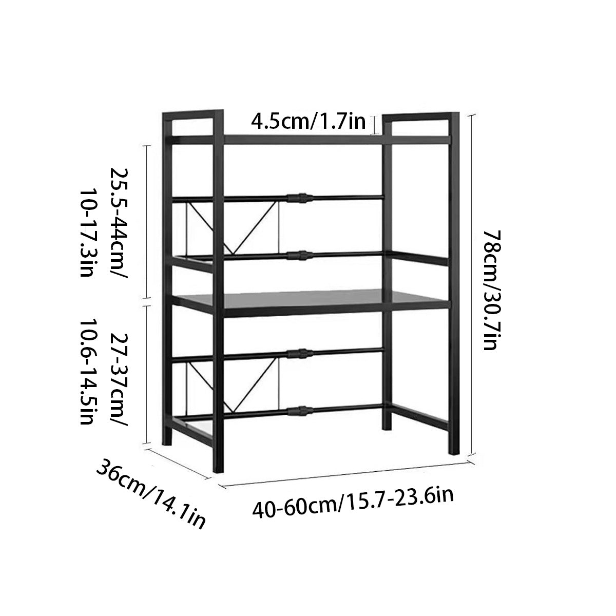 Adjustable Black Metal Kitchen Microwave Storage Shelf