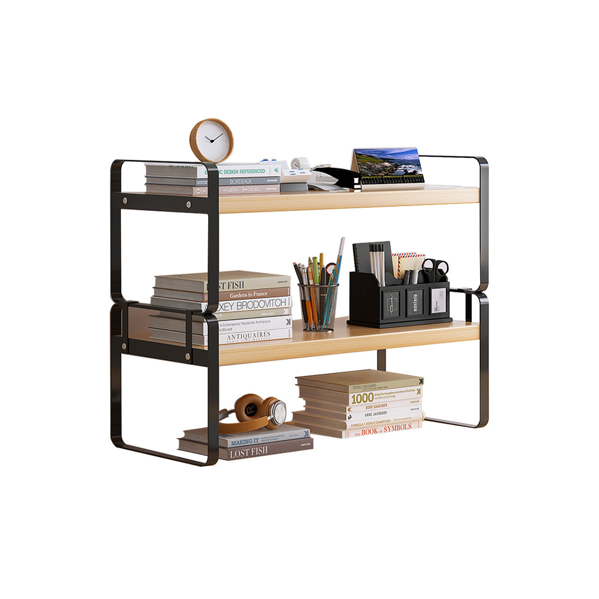 Desktop 2 Tier Storage Shelf Black or White 50cm