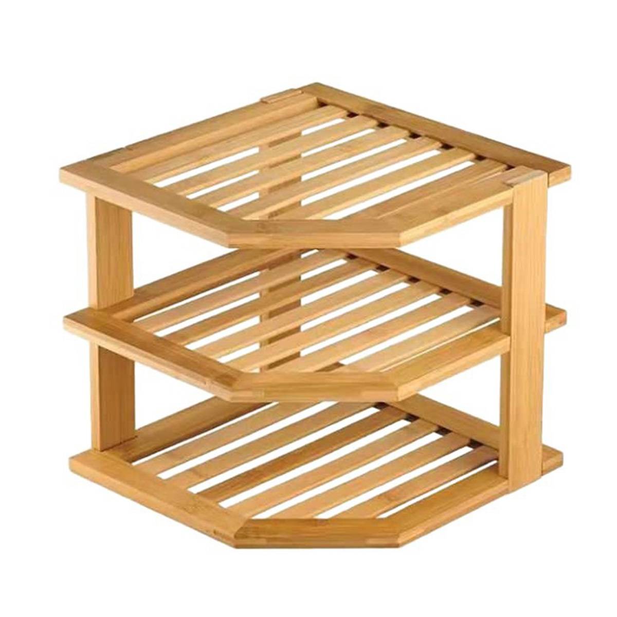 Bamboo 3 Tier Corner Kitchen Shelf Organiser | StorageOZ