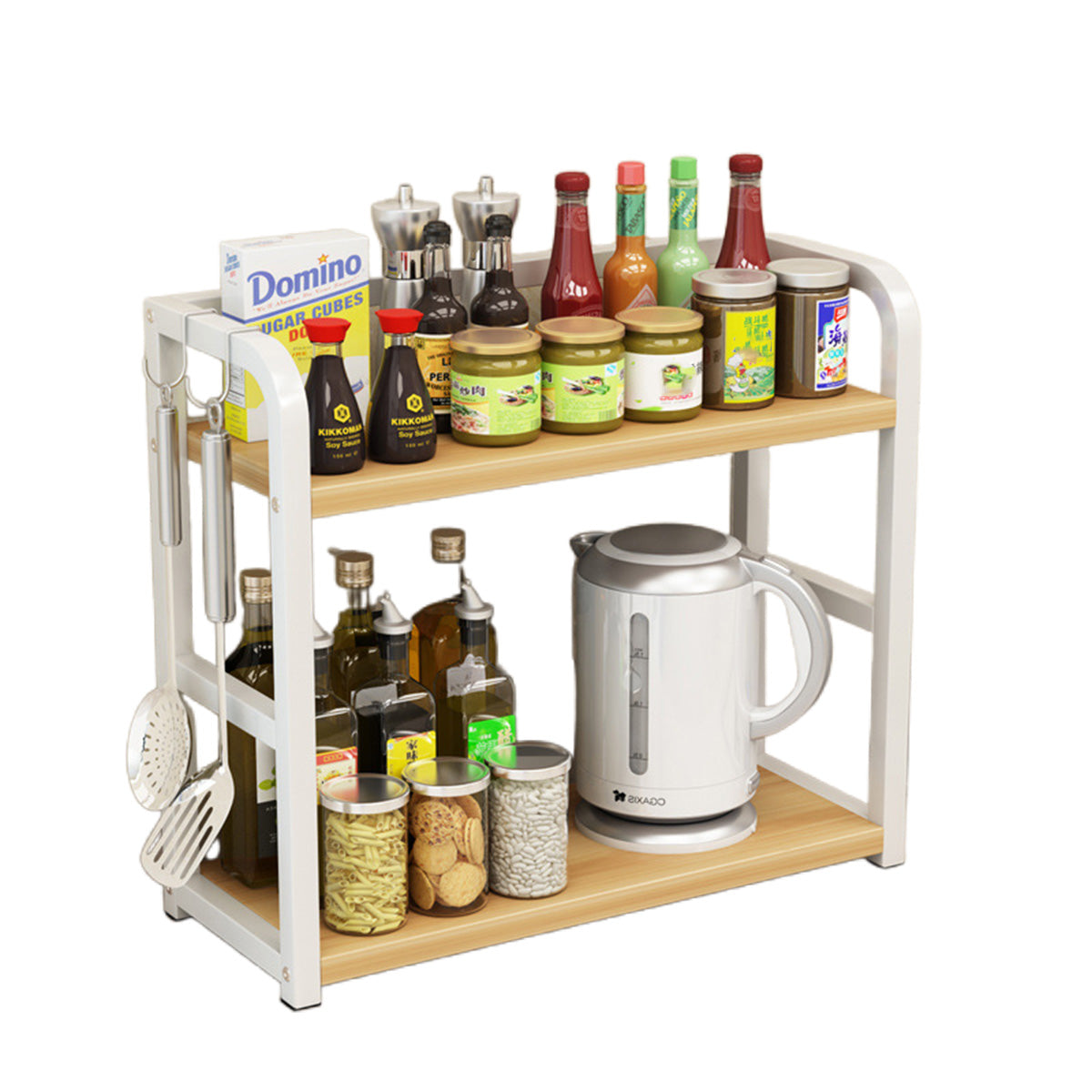 2 Tier Kitchen Storage Rack Floor Standing 50 x 42 x 14cm Spice Seasoning Shelf