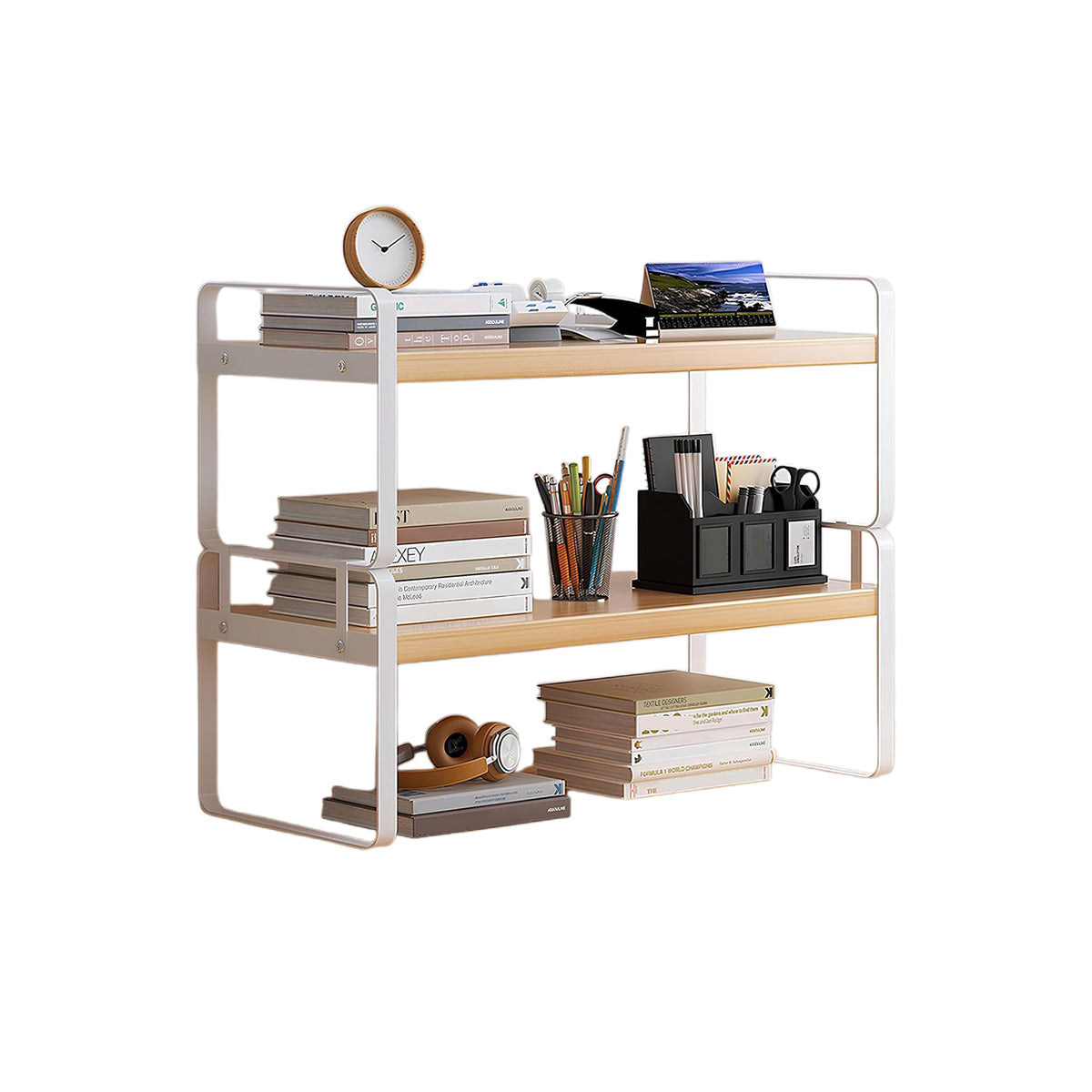 Desktop 2 Tier Storage Shelf Black or White 50cm