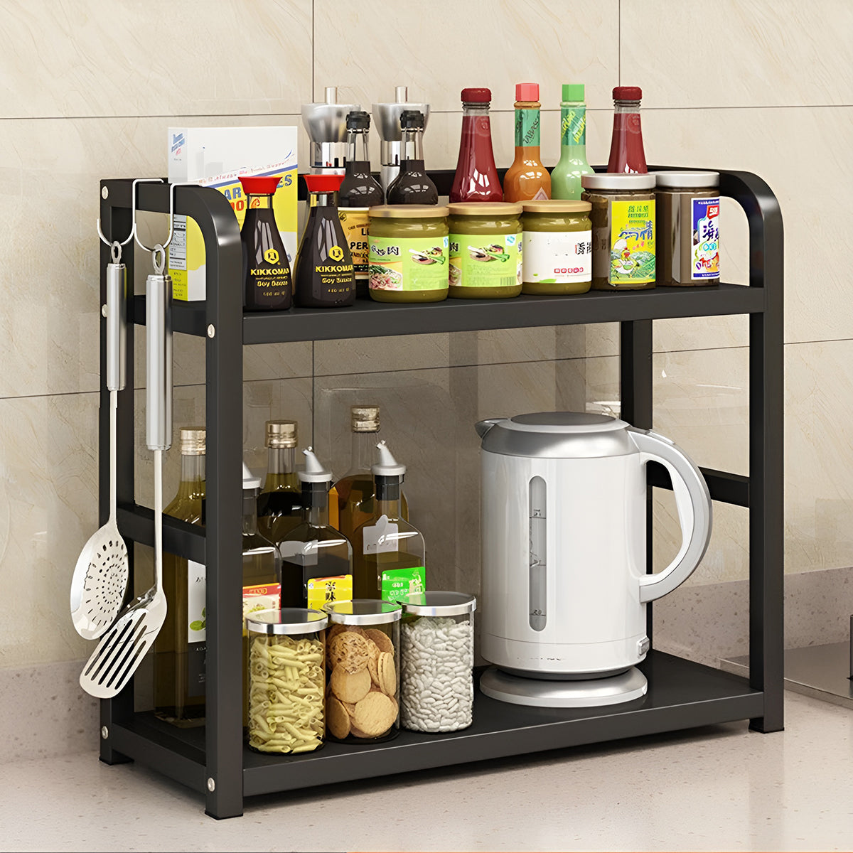 2 Tier Kitchen Storage Rack Floor Standing 50 x 42 x 14cm Spice Seasoning Shelf