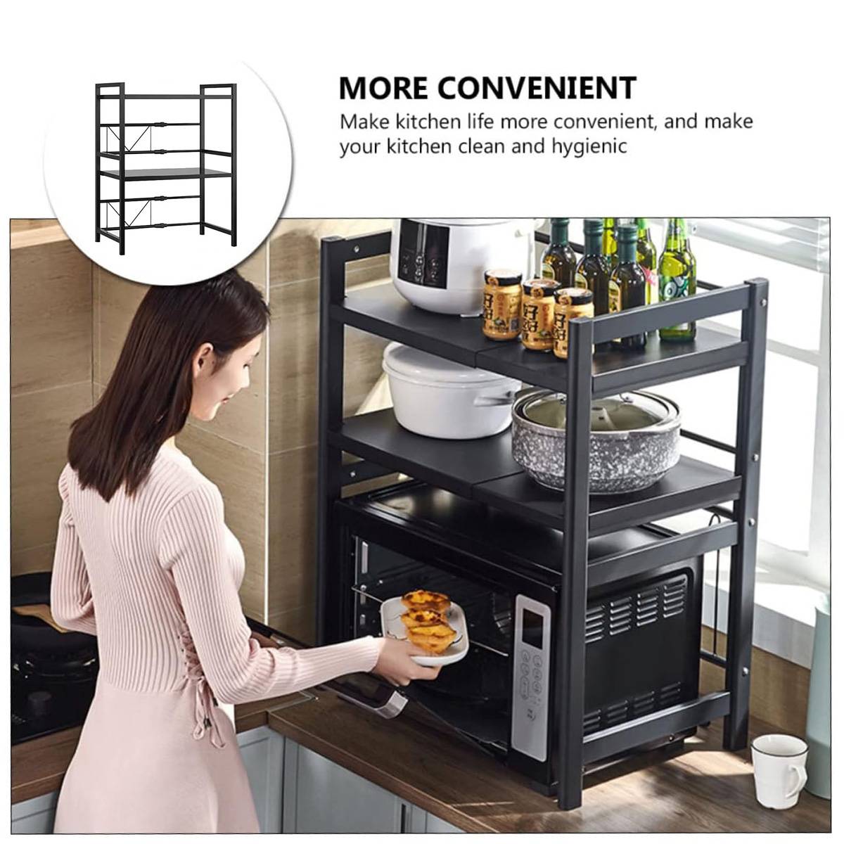 Adjustable Black Metal Kitchen Microwave Storage Shelf