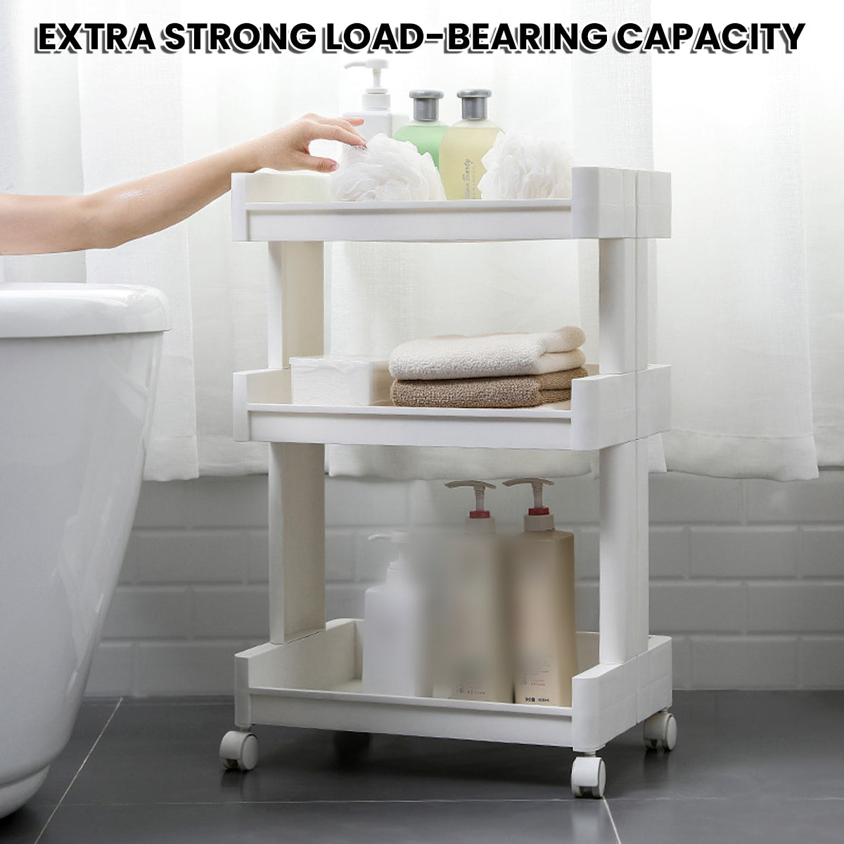 3 Tier Rolling Bathroom Cart Two Widths Set | StorageOZ