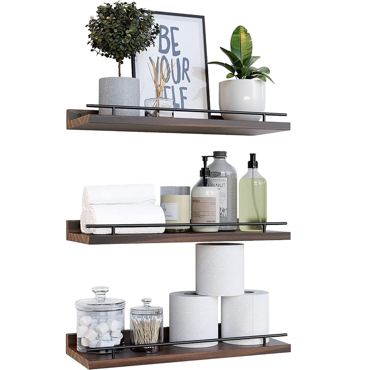 3 Pcs Wooden Wall Shelves Three Colours Set | StorageOZ
