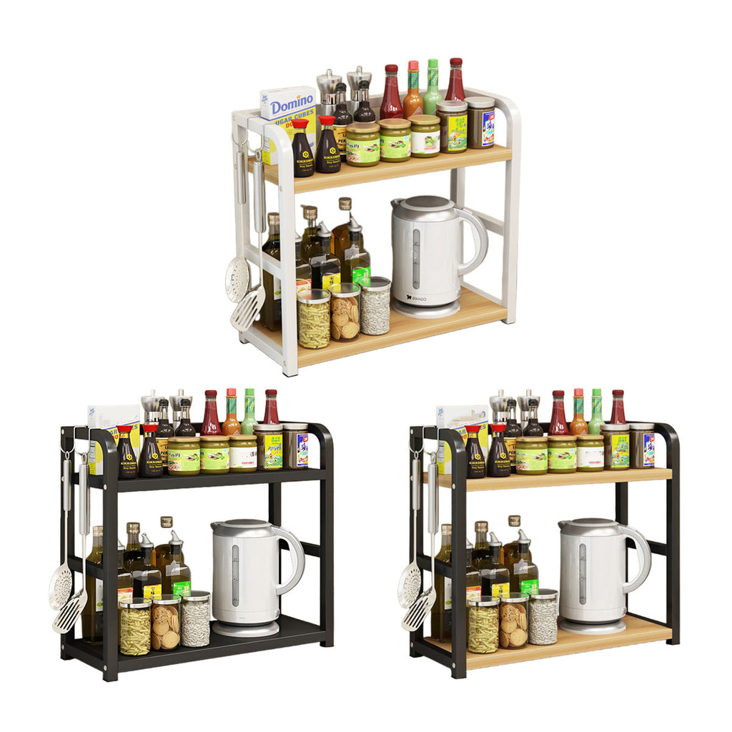2 Tier Kitchen Storage Rack Floor Standing 50 x 42 x 14cm Spice Seasoning Shelf