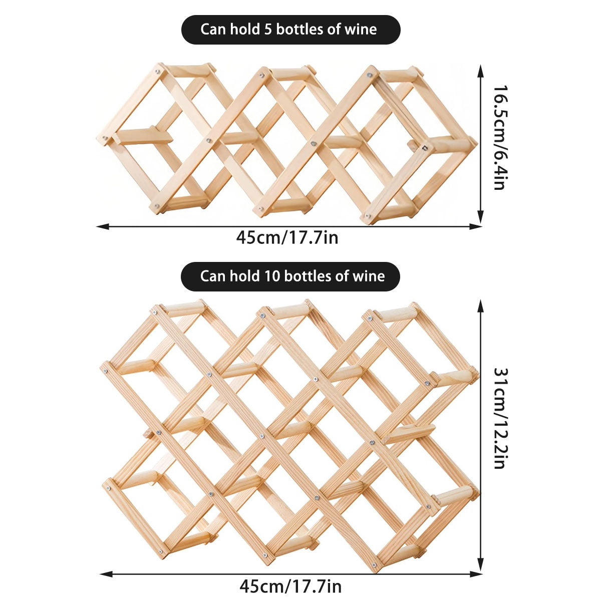 Foldable Pine Wine Rack 5 or 10 Bottles Set | StorageOZ