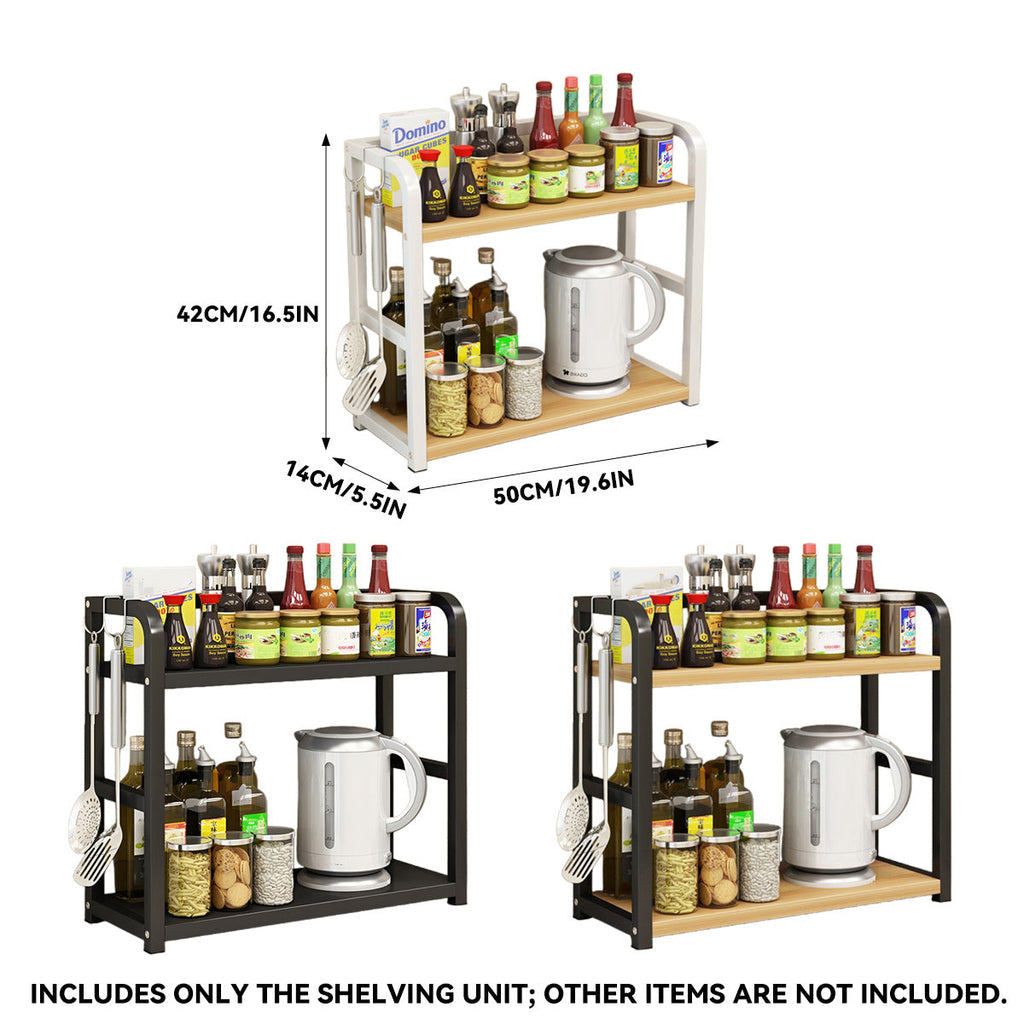 2 Tier Kitchen Storage Rack Floor Standing 50 x 42 x 14cm Spice Seasoning Shelf