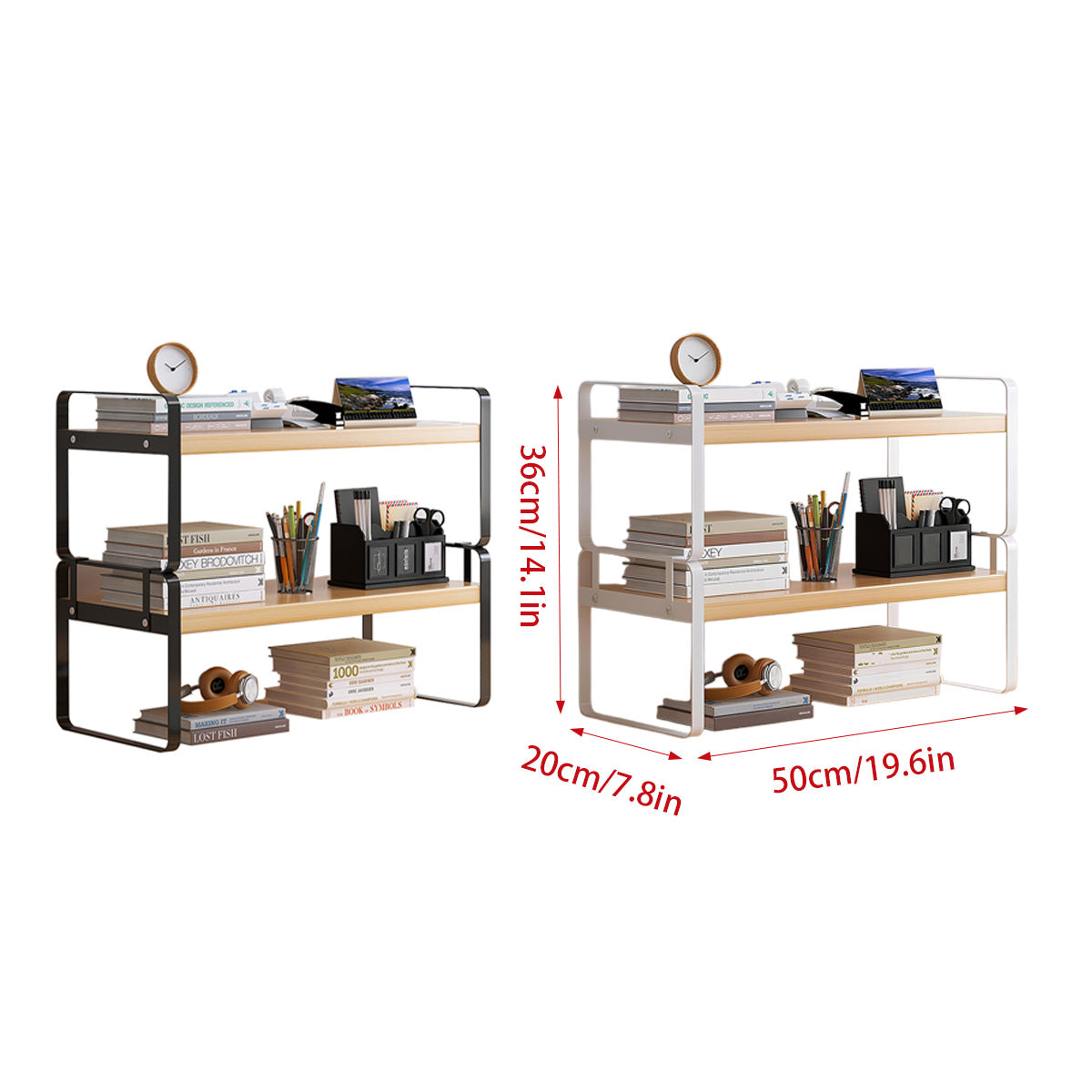 Desktop 2 Tier Storage Shelf Black or White 50cm