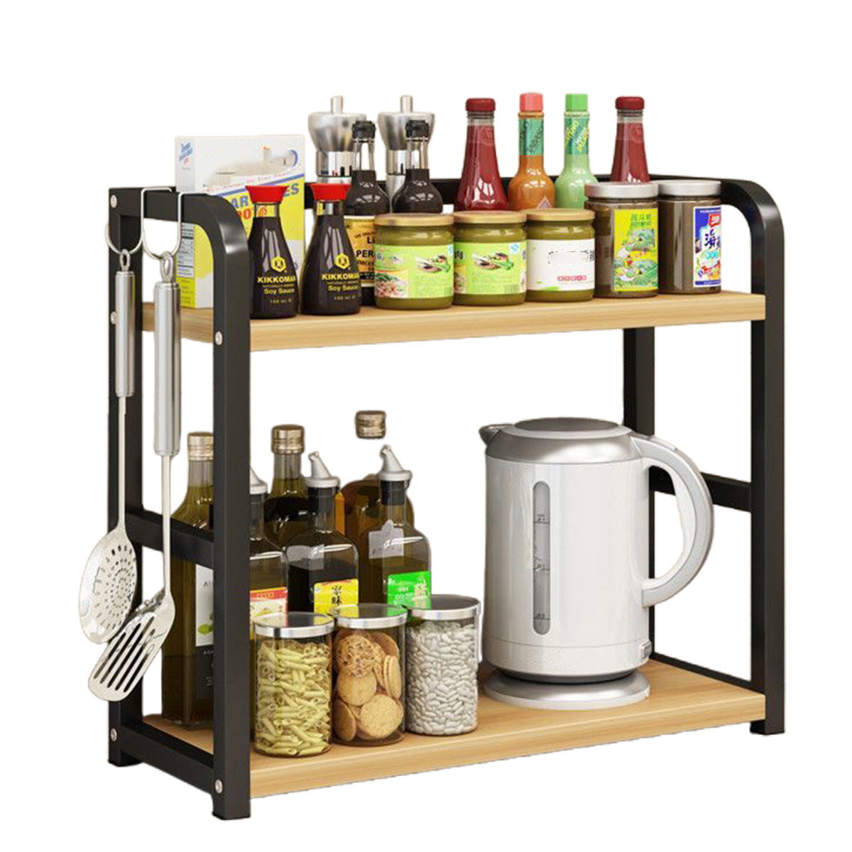 2 Tier Kitchen Storage Rack Floor Standing 50 x 42 x 14cm Spice Seasoning Shelf