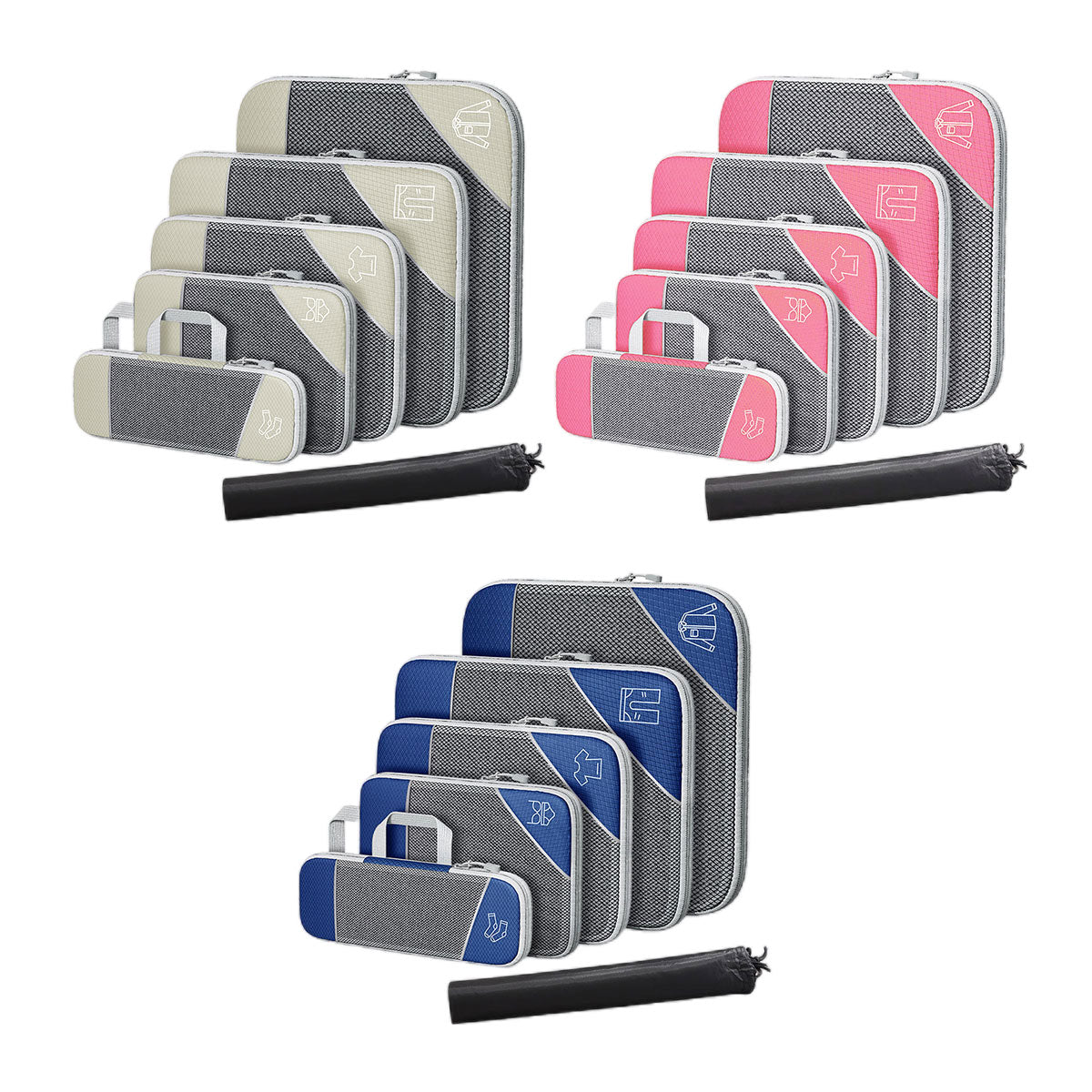 6 Pcs Compression Packing Cubes Three Colours | StorageOZ