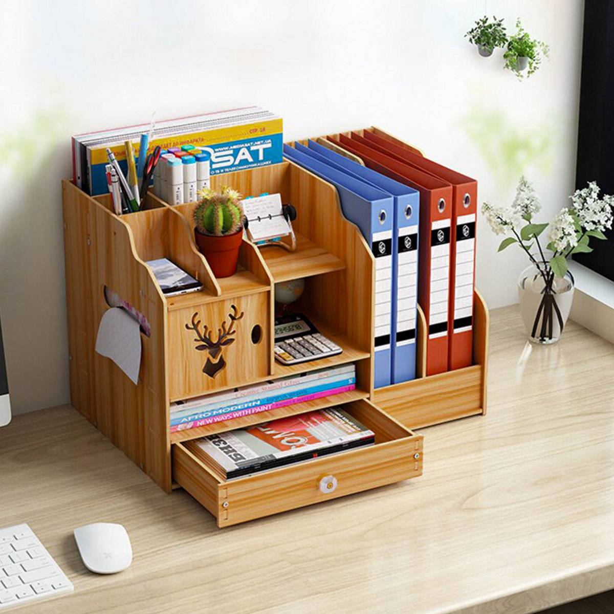 Wooden Desktop File Rack Two Finishes Set | StorageOZ