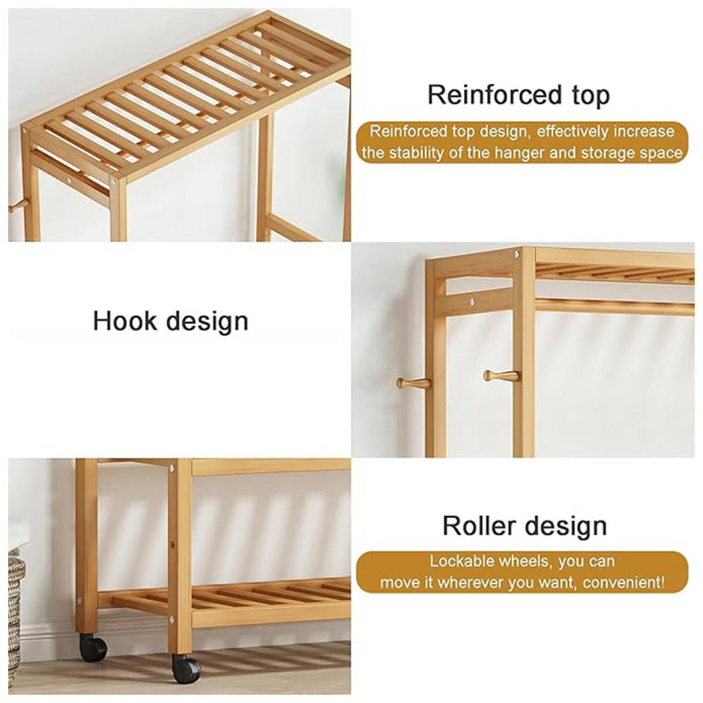 Bamboo Floor Clothes Rack on Wheels 160x80x32cm