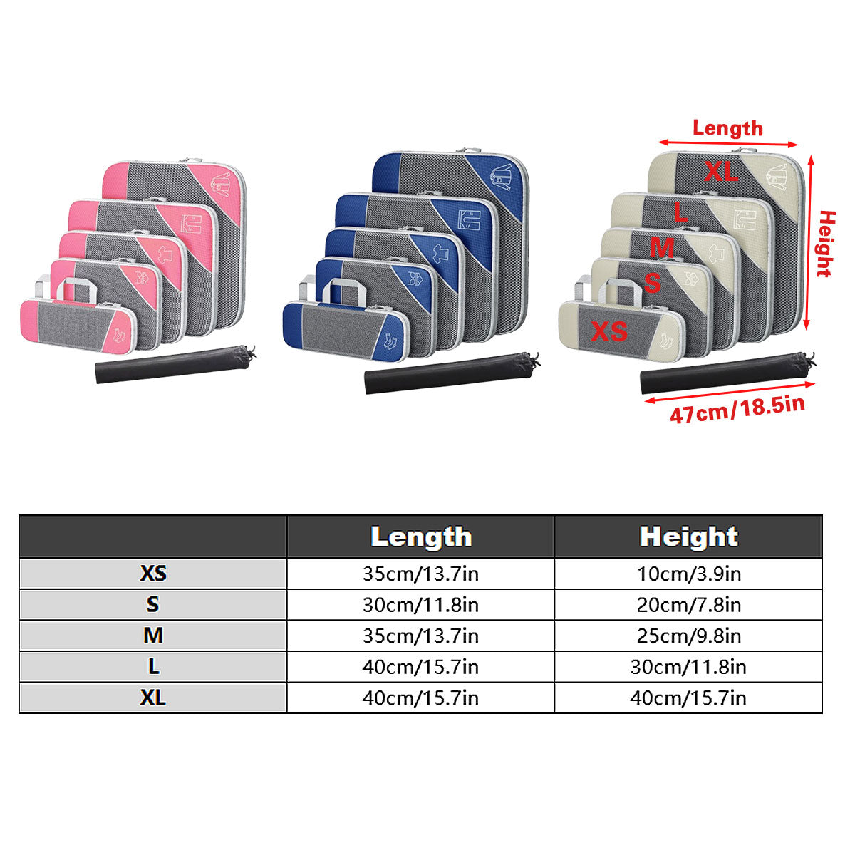 6 Pcs Compression Packing Cubes Three Colours | StorageOZ