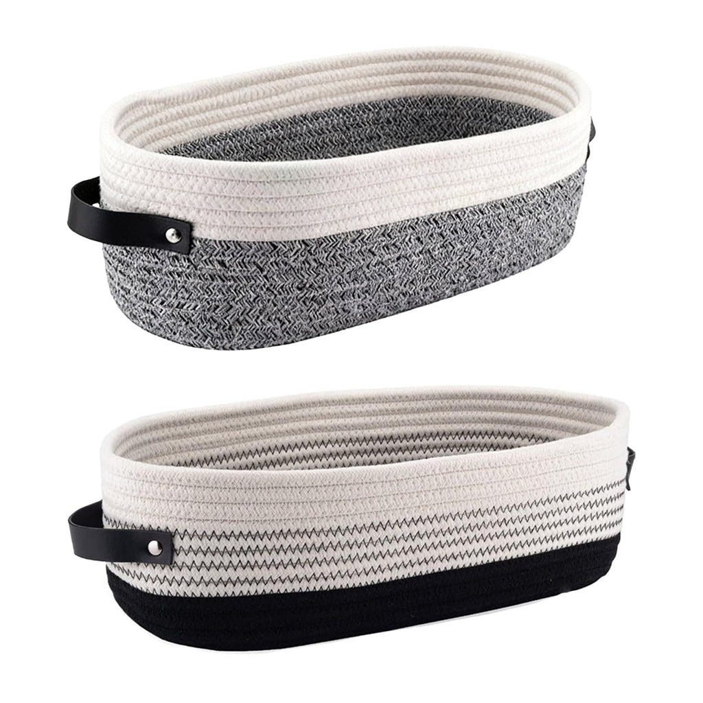 Oval Fabric Basket Leather Handles Two Colours | StorageOZ