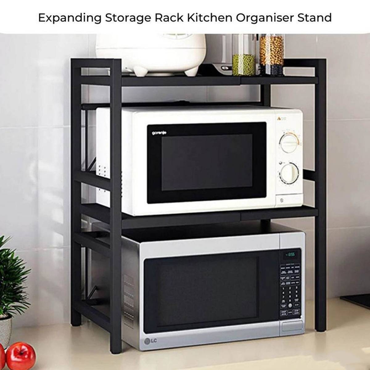 Adjustable Black Metal Kitchen Microwave Storage Shelf