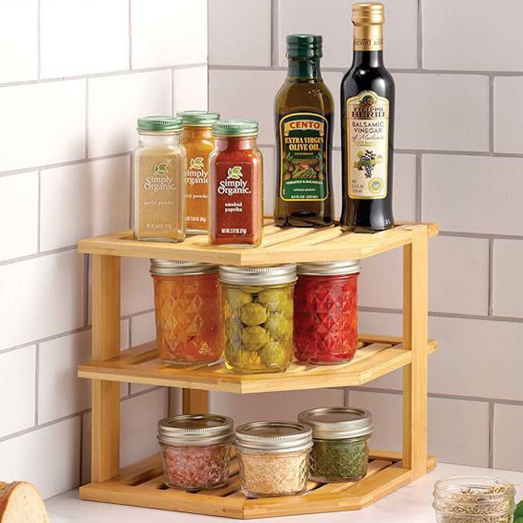 Bamboo 3 Tier Corner Kitchen Shelf Organiser | StorageOZ