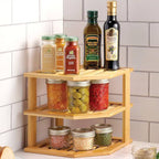 Bamboo 3 Tier Corner Kitchen Shelf Organiser | StorageOZ