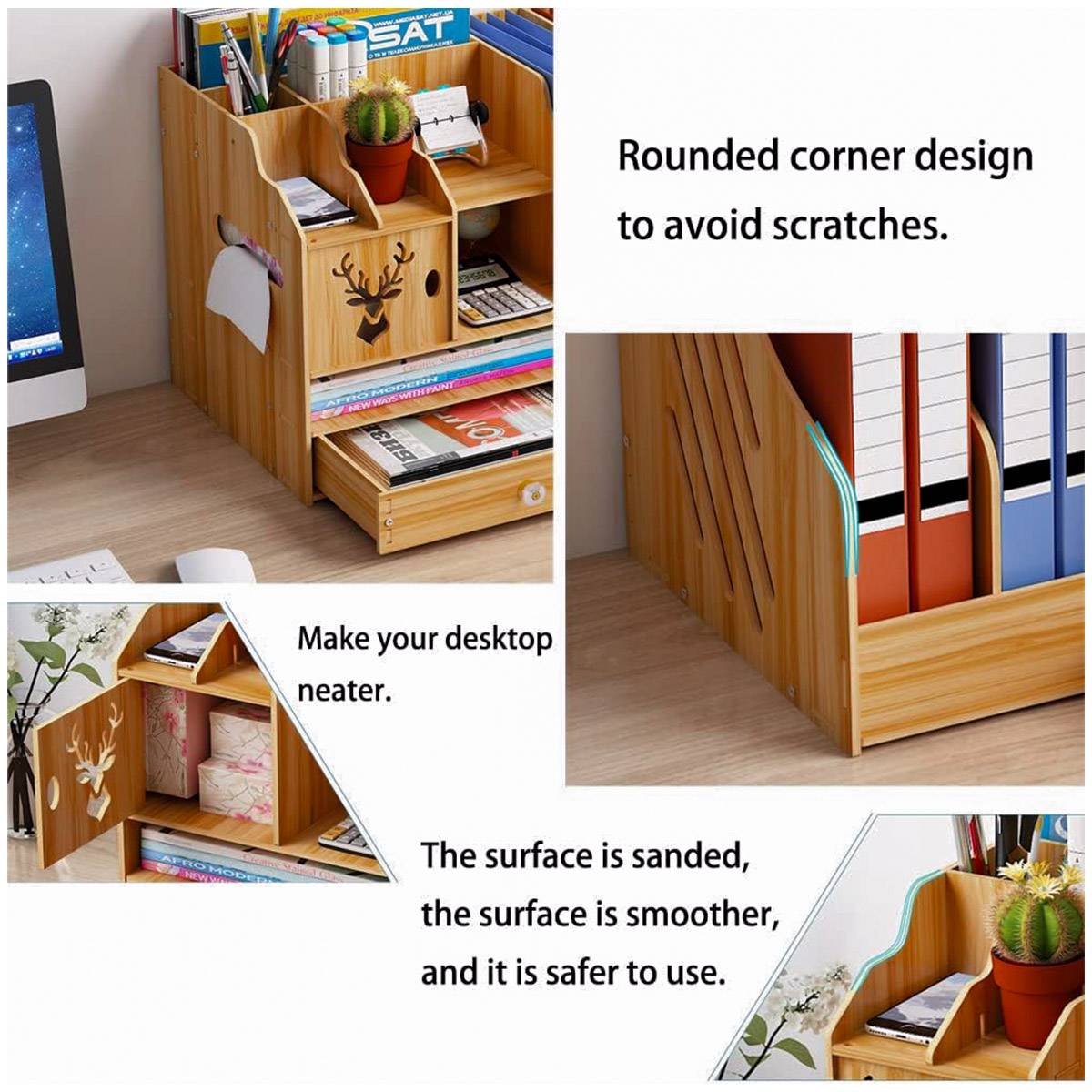 Wooden Desktop File Rack Two Finishes Set | StorageOZ