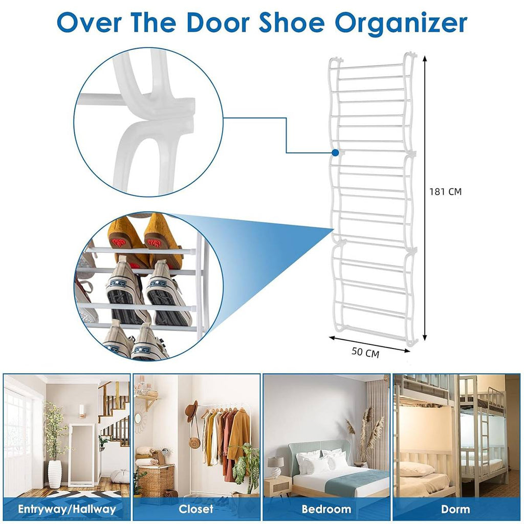 Over Door 12 Tier Shoe Rack White 181cm Tall