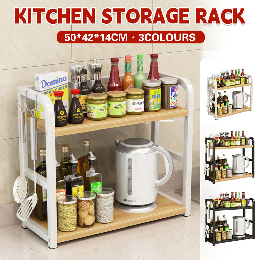 2 Tier Kitchen Storage Rack Floor Standing 50 x 42 x 14cm Spice Seasoning Shelf