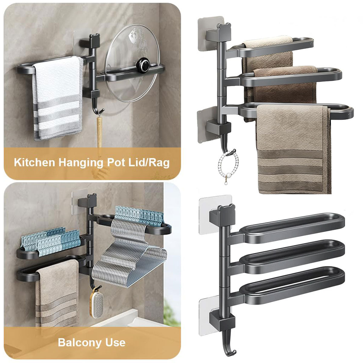 3 Arm Rotating Towel Rack Two Colours Set | StorageOZ