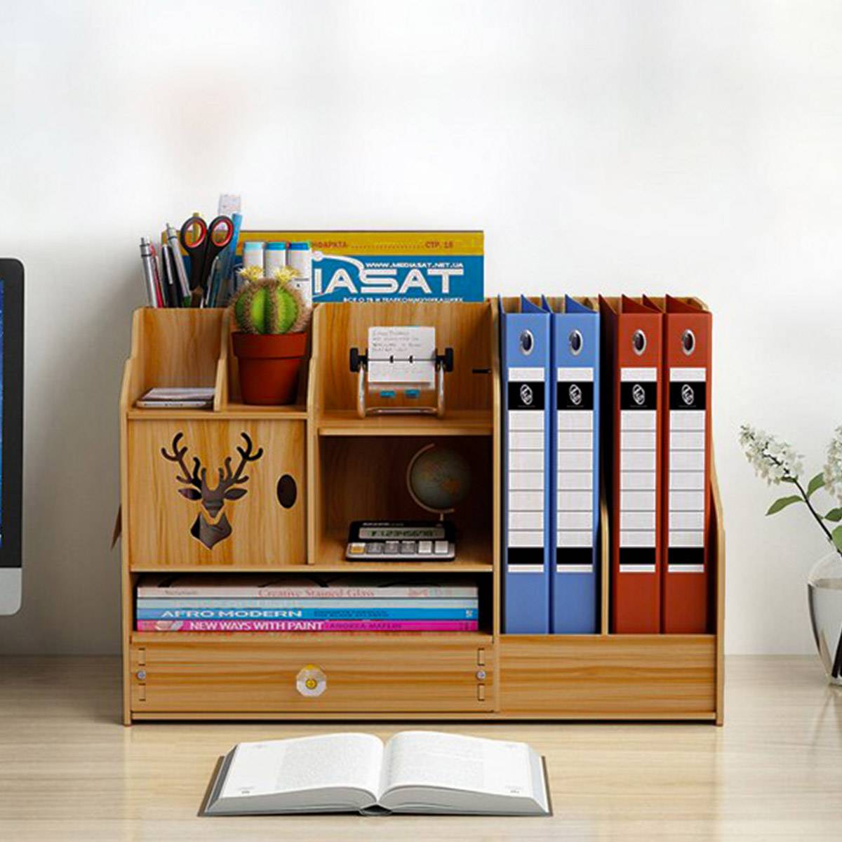 Wooden Desktop File Rack Two Finishes Set | StorageOZ