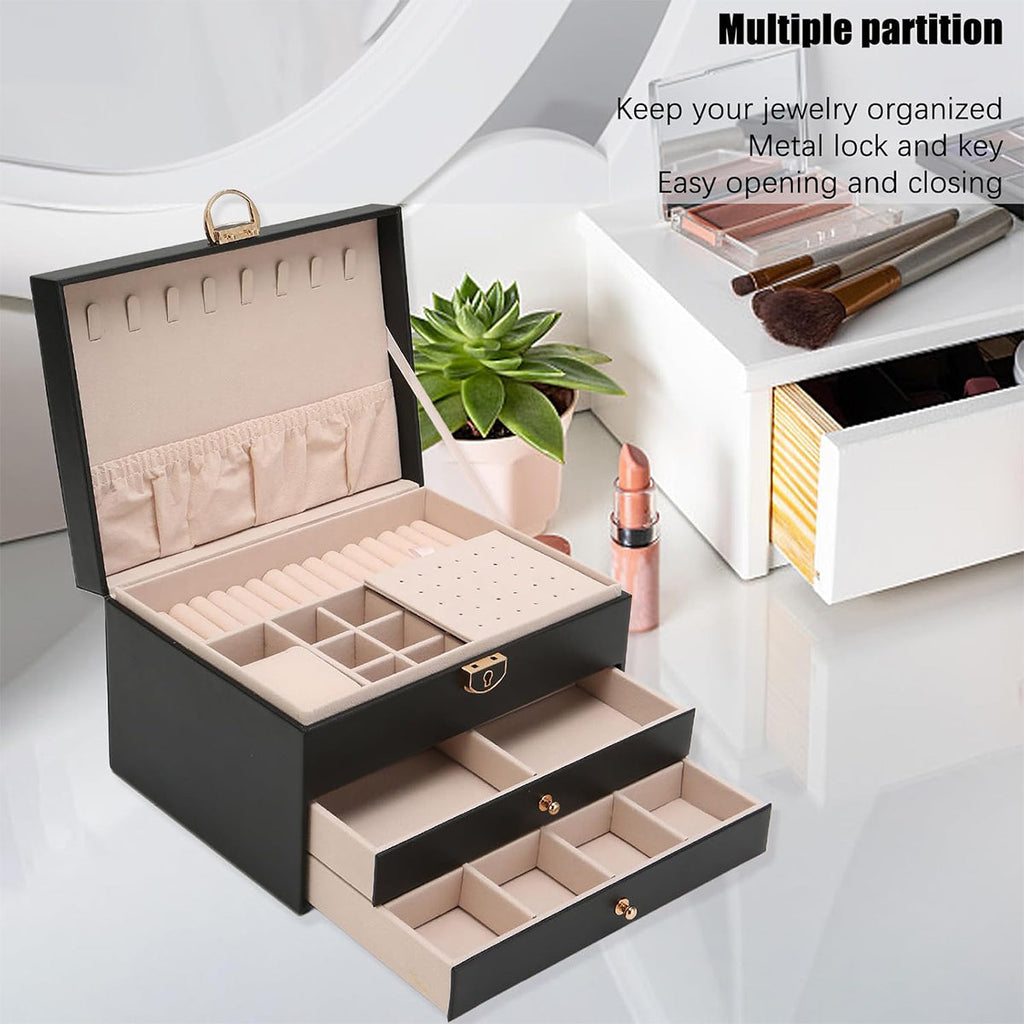 3 Layer Leather Jewellery Box Two Colours | StorageOZ