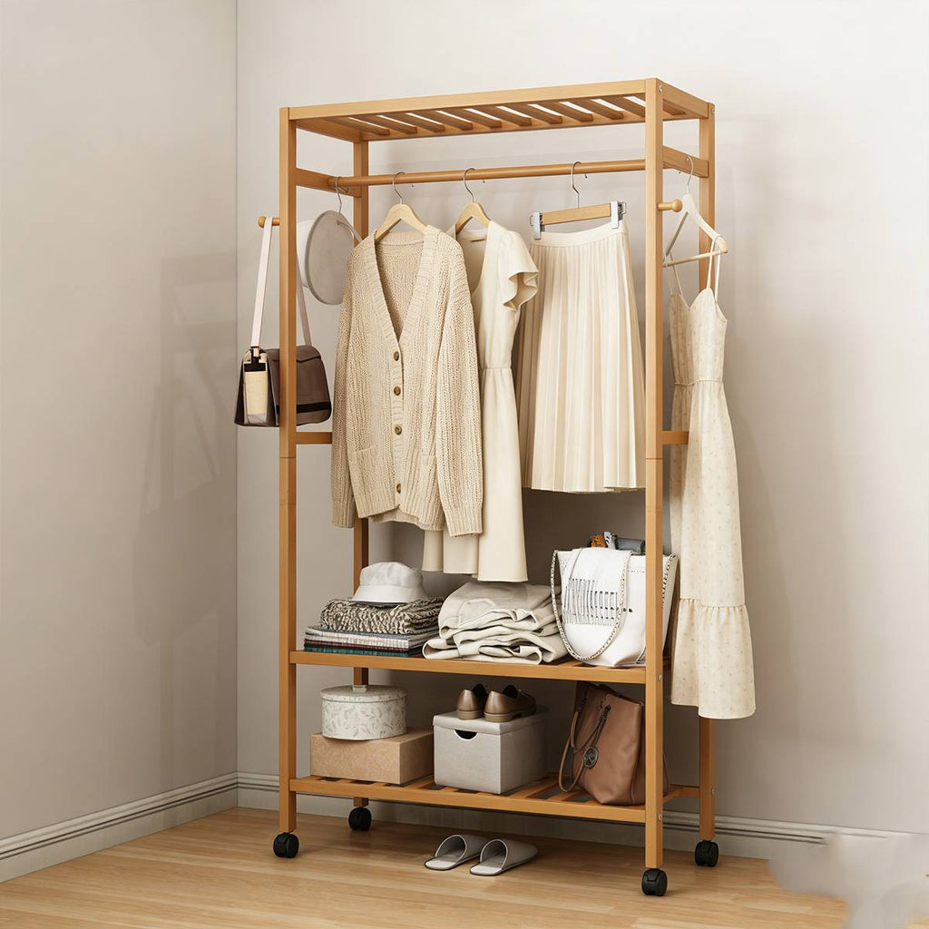 Bamboo Floor Clothes Rack on Wheels 160x80x32cm