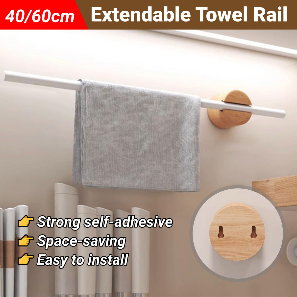 White Extendable Towel Rail Two Lengths Set | StorageOZ
