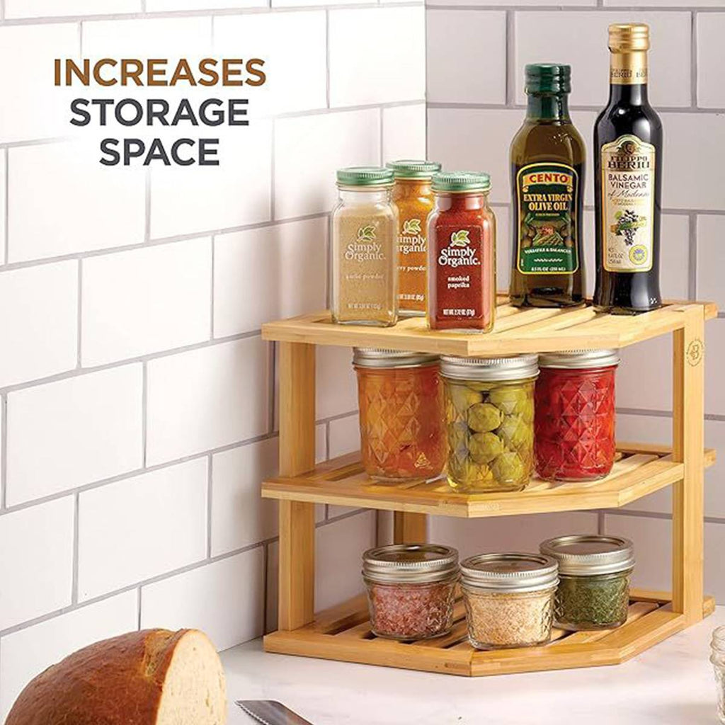 Bamboo 3 Tier Corner Kitchen Shelf Organiser | StorageOZ