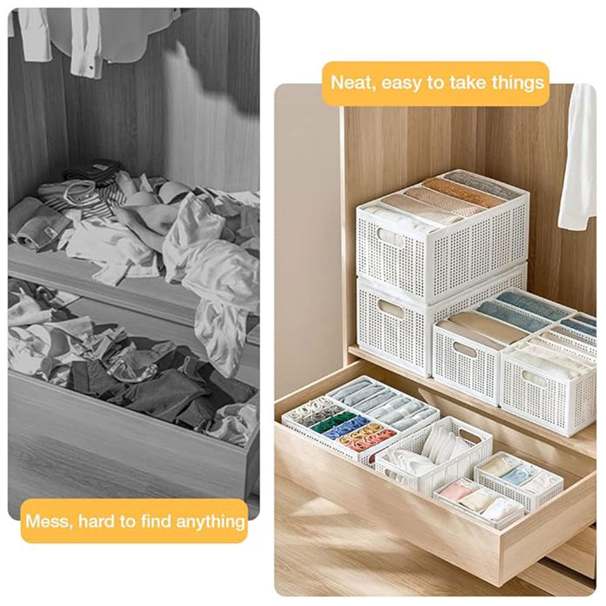 White Plastic Wardrobe Baskets Two Sizes | StorageOZ