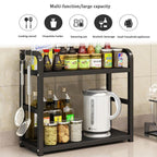 2 Tier Kitchen Storage Rack Floor Standing 50 x 42 x 14cm Spice Seasoning Shelf