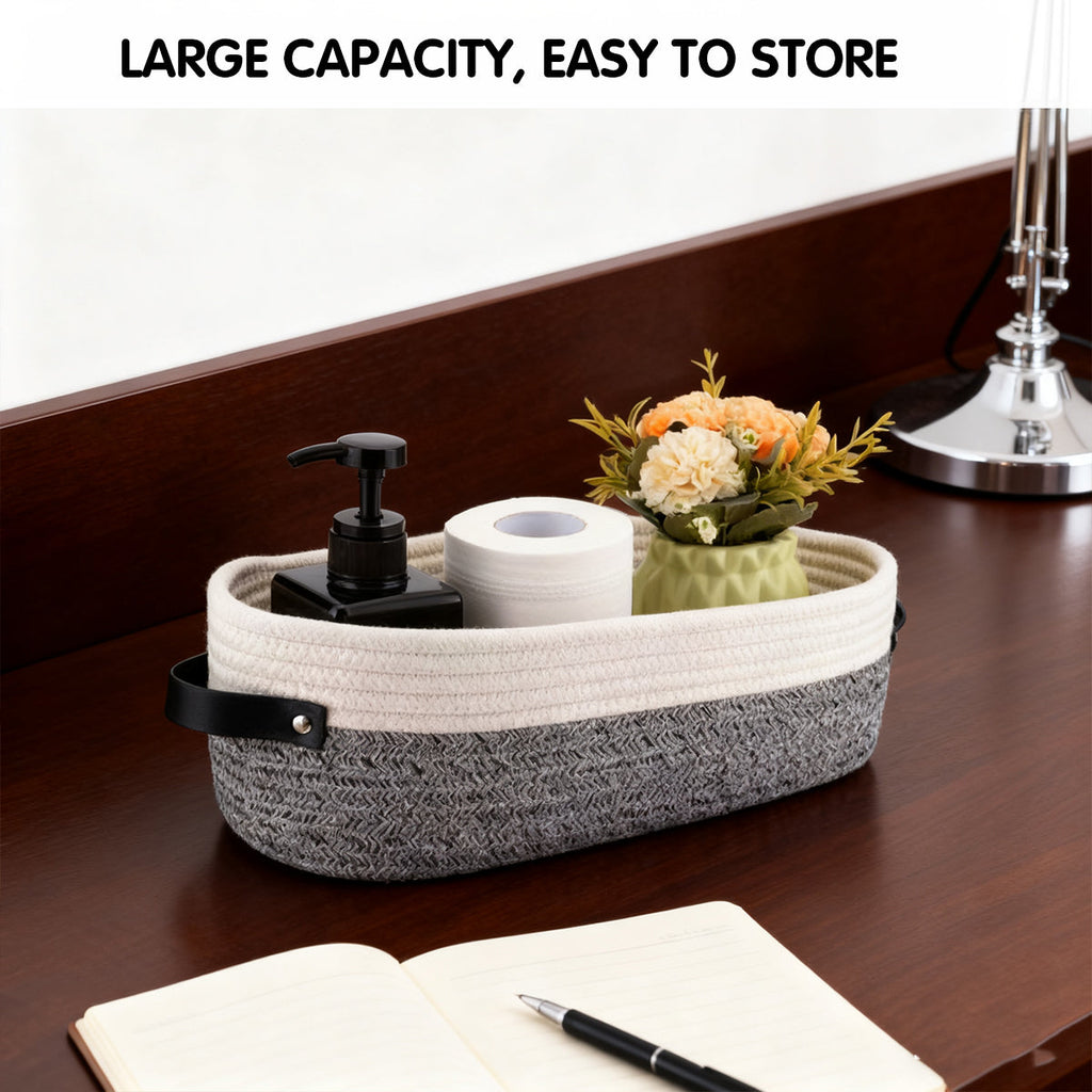 Oval Fabric Basket Leather Handles Two Colours | StorageOZ