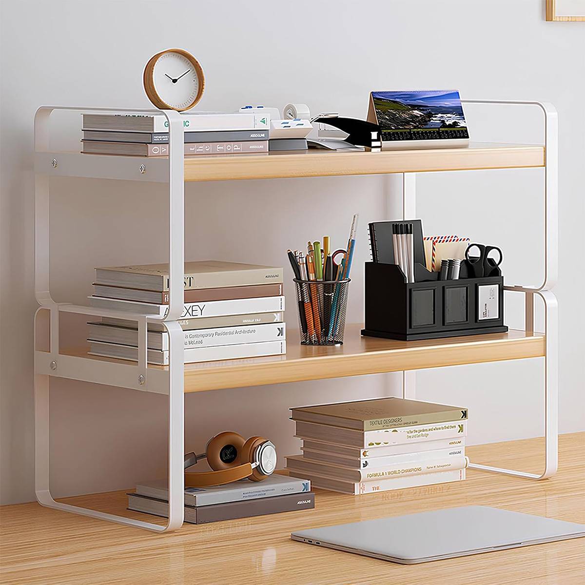 Desktop 2 Tier Storage Shelf Black or White 50cm