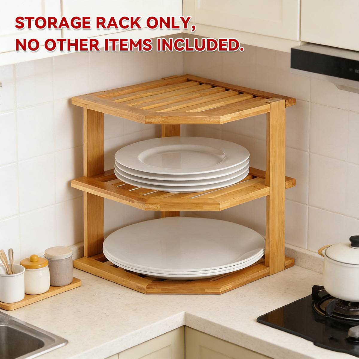 Bamboo 3 Tier Corner Kitchen Shelf Organiser | StorageOZ