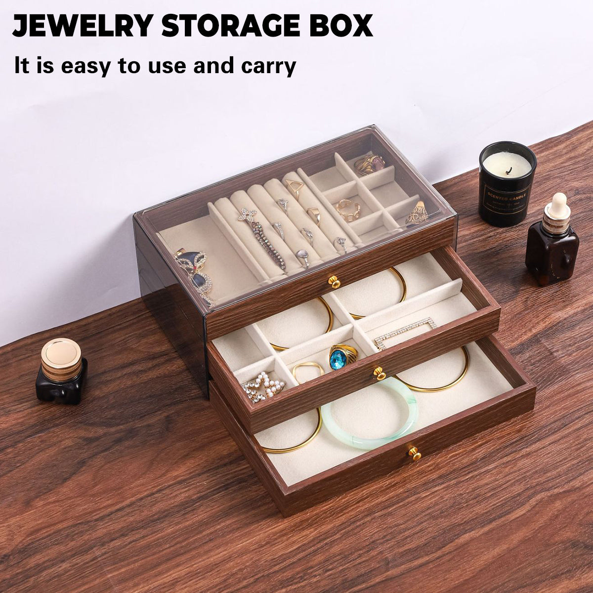 Wooden Jewellery Box Three Layouts Organiser | StorageOZ