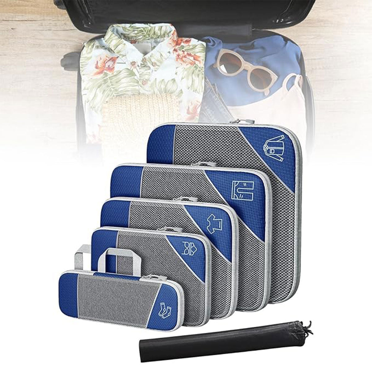 6 Pcs Compression Packing Cubes Three Colours | StorageOZ