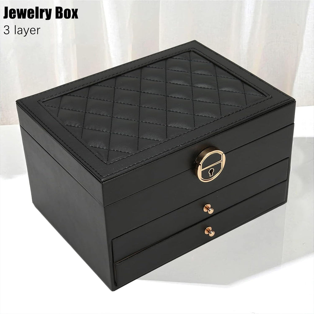 3 Layer Leather Jewellery Box Two Colours | StorageOZ