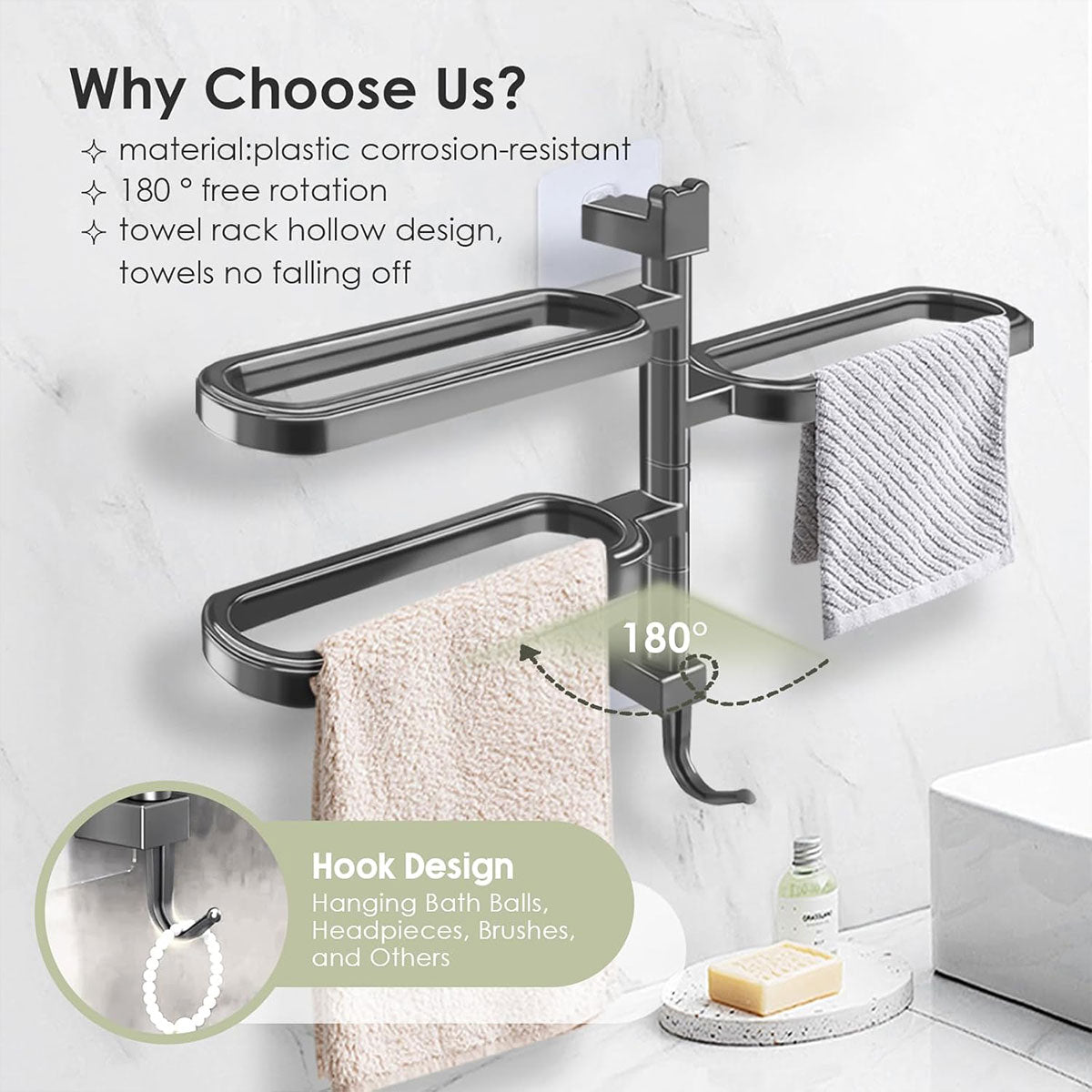3 Arm Rotating Towel Rack Two Colours Set | StorageOZ