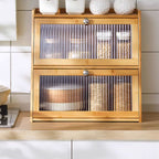 Bamboo Kitchen Storage Rack 3 Tier Acrylic Doors Spice 40 x 28 x 50cm