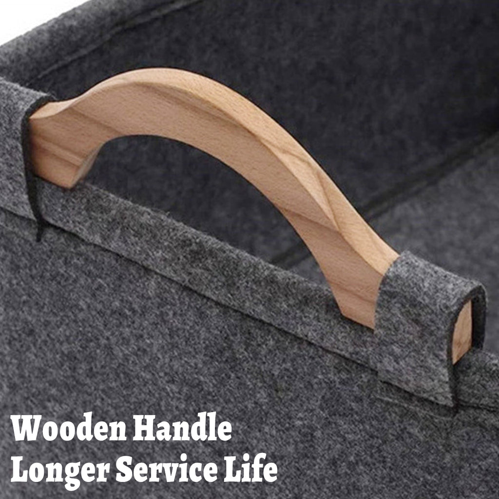 2 Pcs Felt Storage Baskets with Wood Handles | StorageOZ