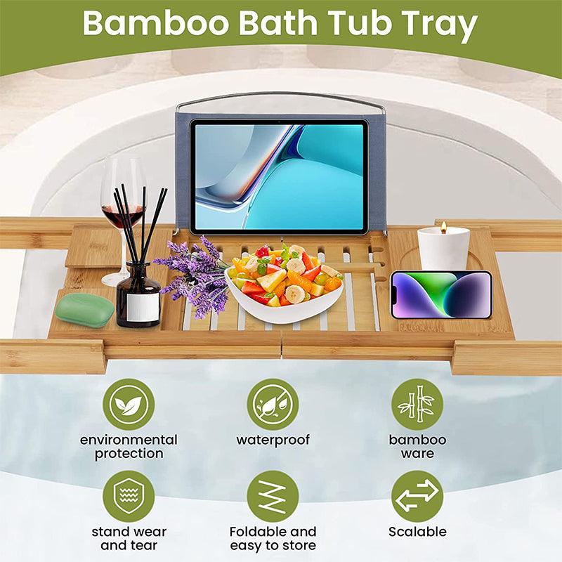 Extendable Bamboo Bathtub Caddy Tray Rack | StorageOZ