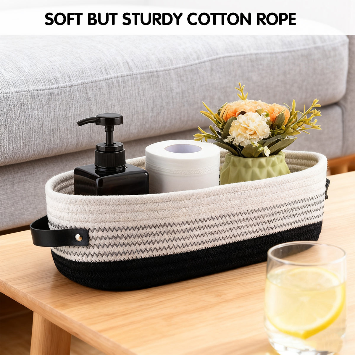 Oval Fabric Basket Leather Handles Two Colours | StorageOZ