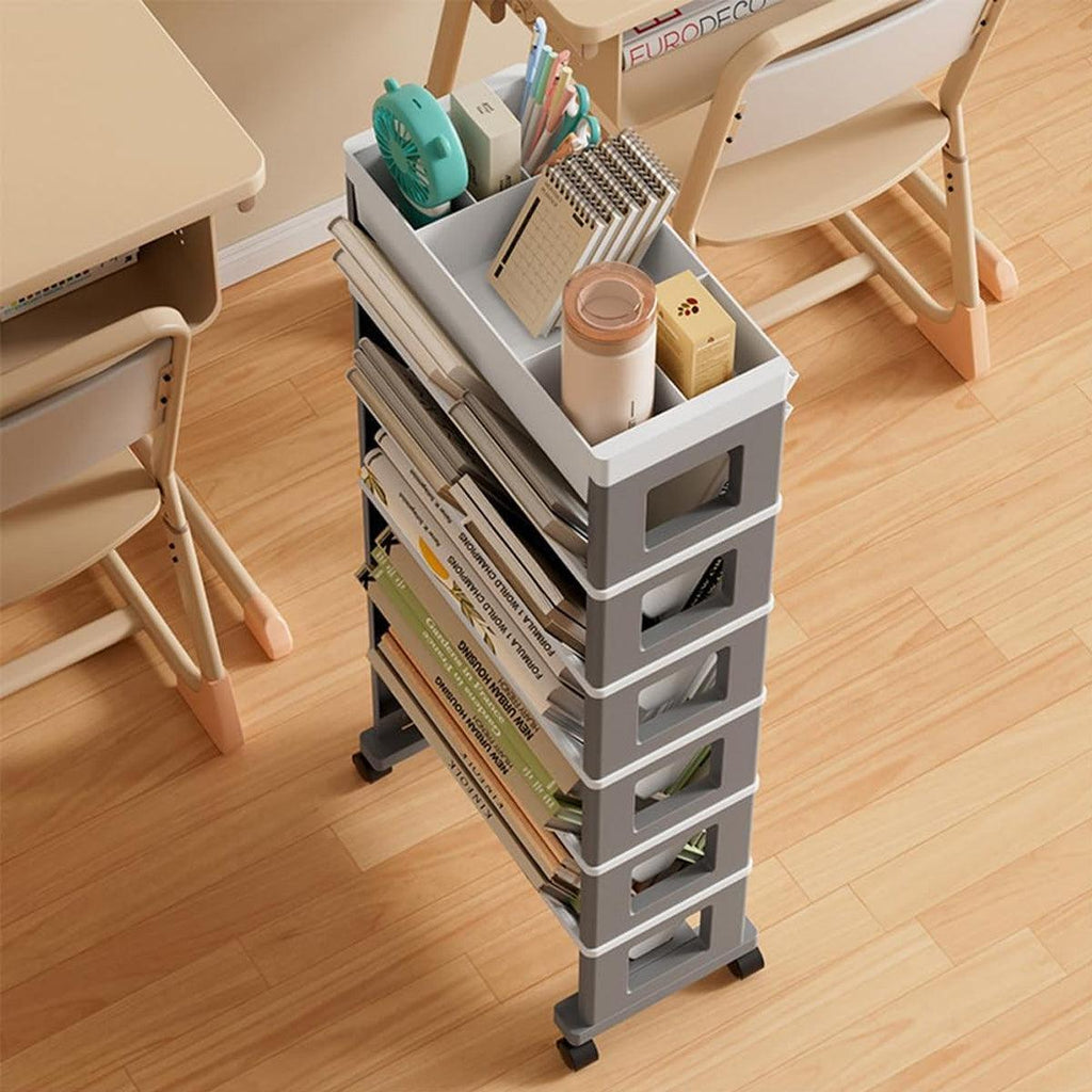 4 Tier Rolling Magazine File Cart Grey White | StorageOZ