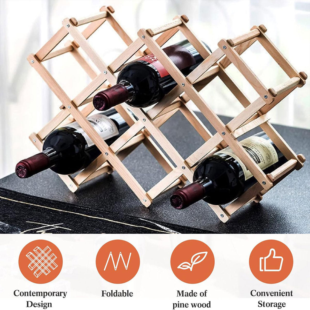 Foldable Pine Wine Rack 5 or 10 Bottles Set | StorageOZ